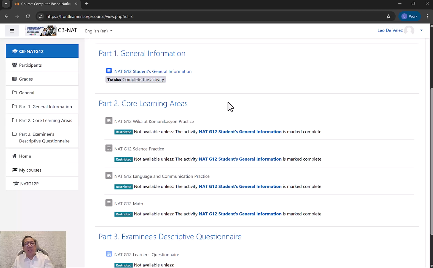 CB-NATG12 course page after login